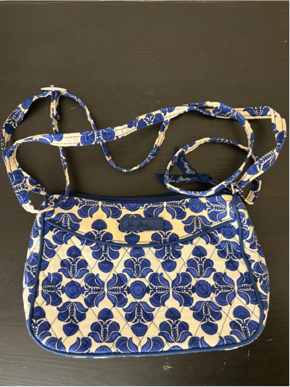 Vera Bradley Cobalt Tile Quilted Cotton Crossbody Bag Blue White Travel Shoulder